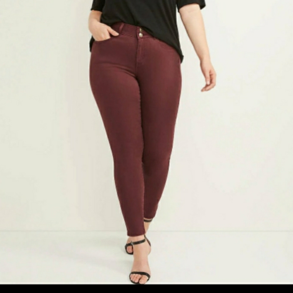 NWT Lane Bryan Tighter Tummy High Rise Skinny Burgundy Size 24